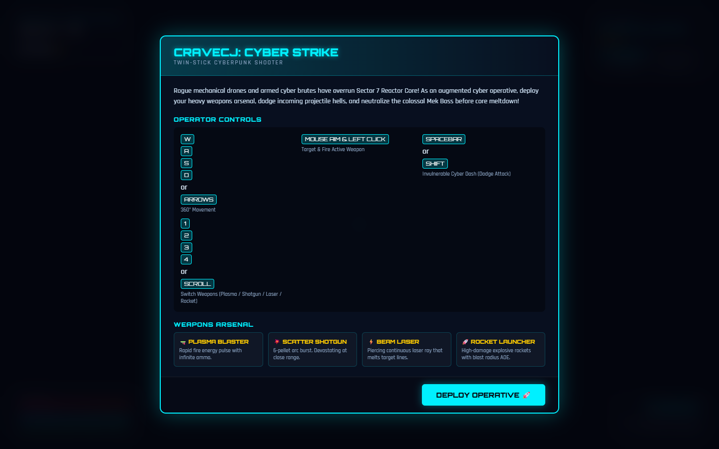 CraveCJ Cyber Strike game start screen